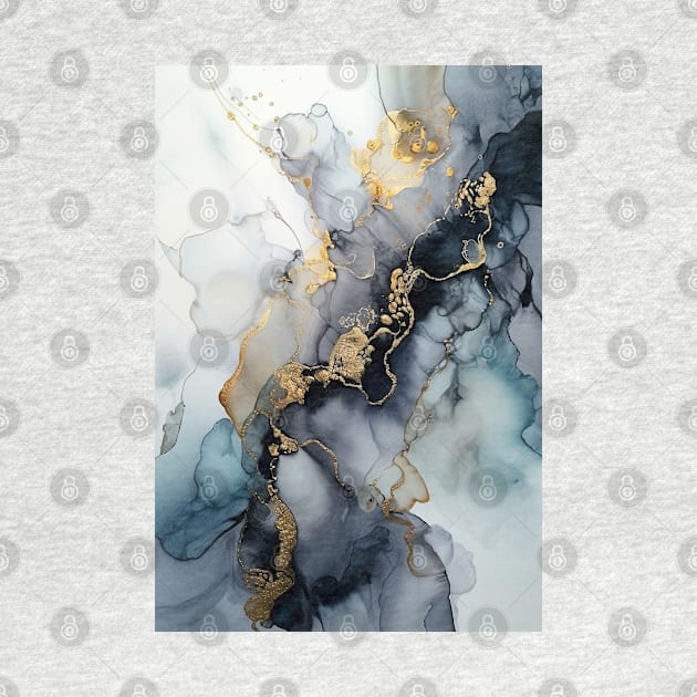 Golden Waves of Blue - Abstract Alcohol Ink Art by inkvestor